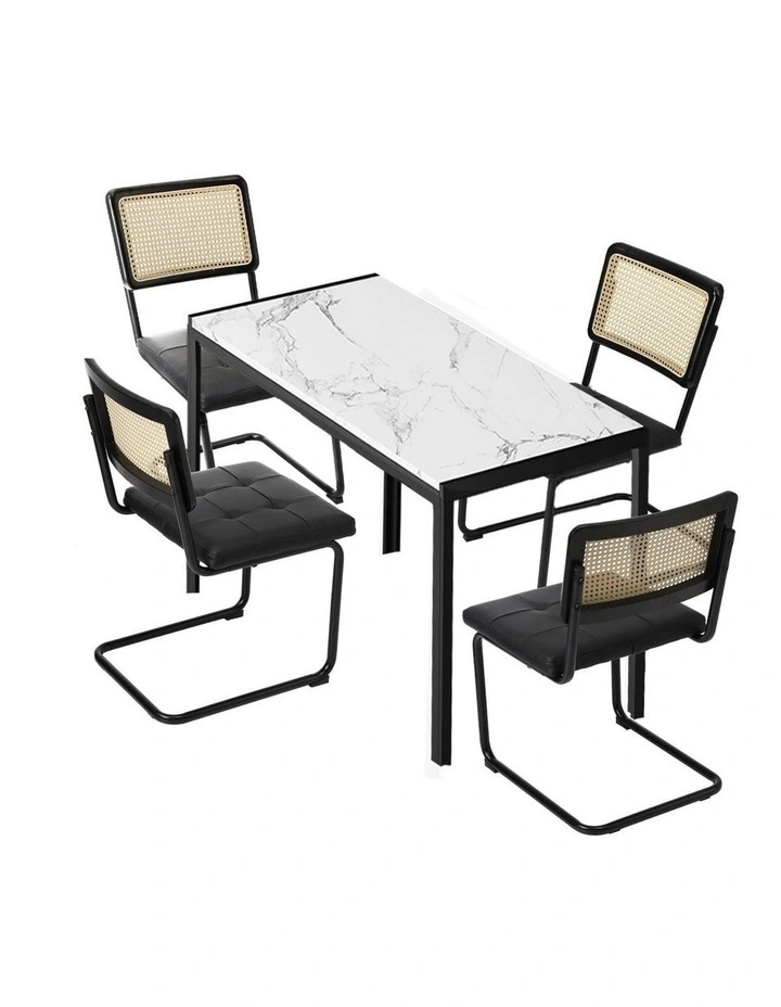 Oikiture 120cm Rectangle Dining Table with 4PCS Dining Chairs Leather Black image 1