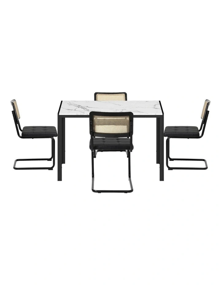 Oikiture 120cm Rectangle Dining Table with 4PCS Dining Chairs Leather Black image 2