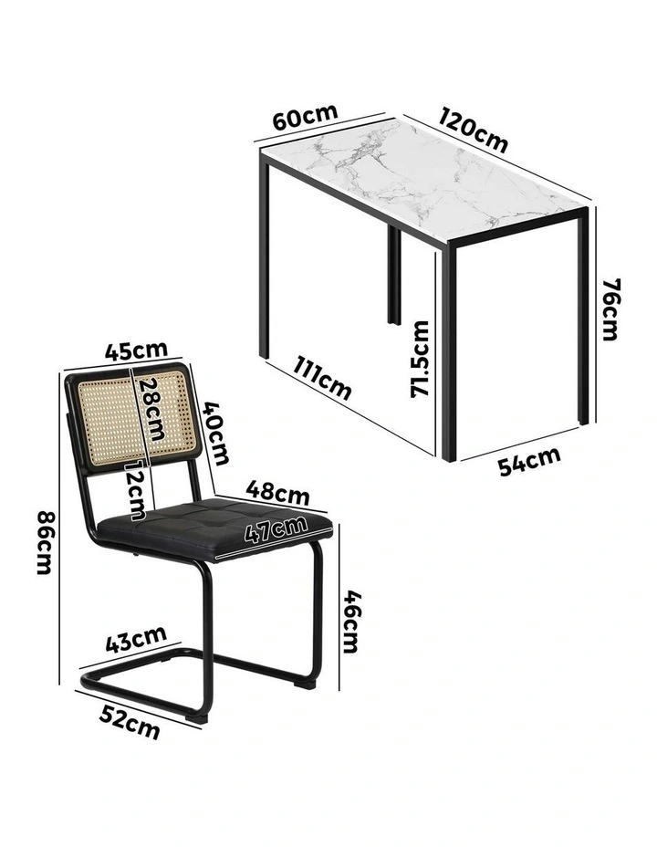 Oikiture 120cm Rectangle Dining Table with 4PCS Dining Chairs Leather Black image 3