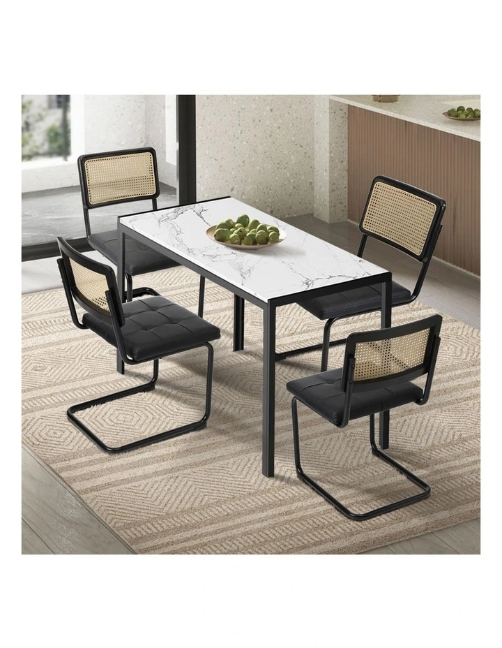 Oikiture 120cm Rectangle Dining Table with 4PCS Dining Chairs Leather Black image 4