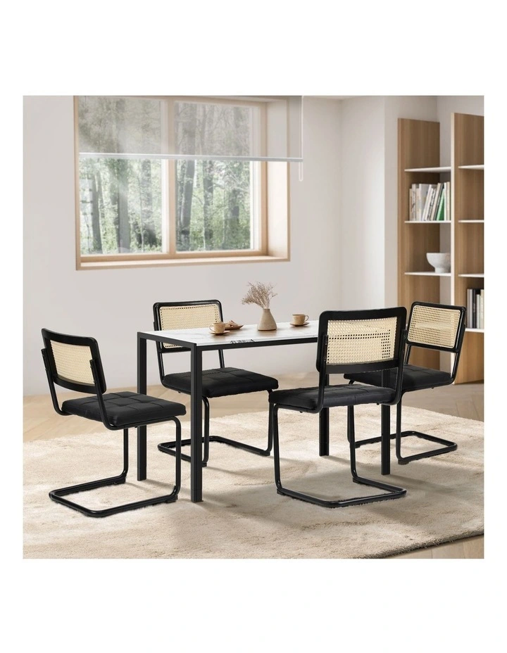 Oikiture 120cm Rectangle Dining Table with 4PCS Dining Chairs Leather Black image 5