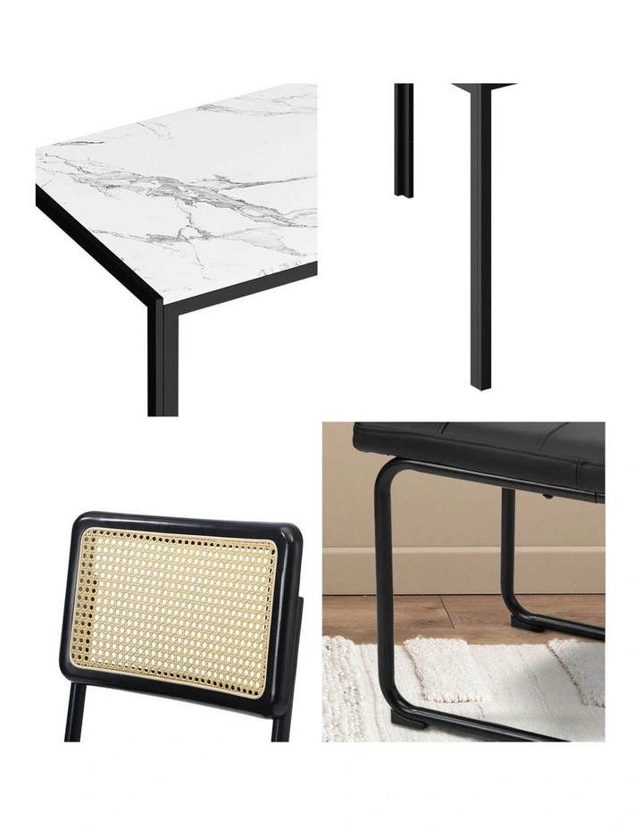 Oikiture 120cm Rectangle Dining Table with 4PCS Dining Chairs Leather Black image 6