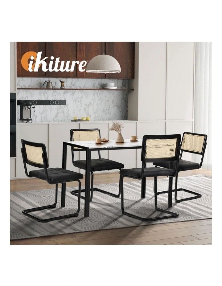 Oikiture 120cm Rectangle Dining Table with 4PCS Dining Chairs Leather Black image 7