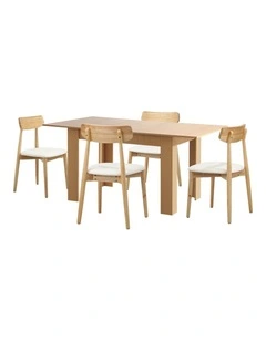 Oikiture 160cm Extendable Dining Table with 4x Dining Chairs PU Leather Natural