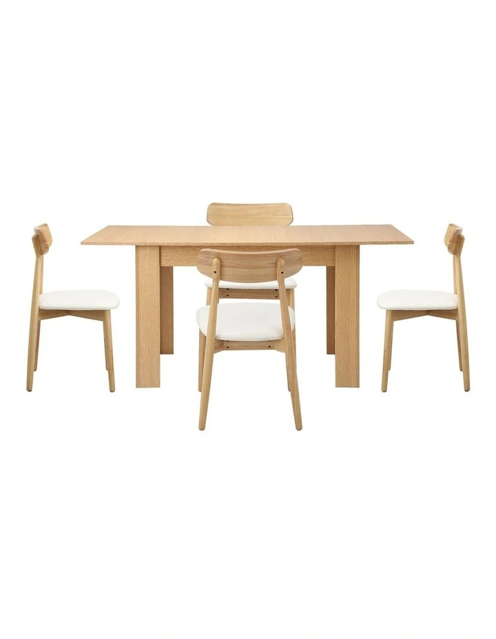Oikiture 160cm Extendable Dining Table with 4x Dining Chairs PU Leather Natural image 2