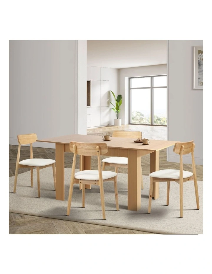 Oikiture 160cm Extendable Dining Table with 4x Dining Chairs PU Leather Natural image 4
