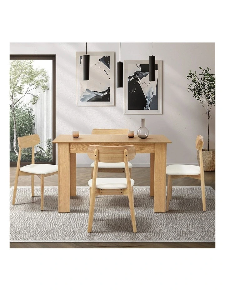 Oikiture 160cm Extendable Dining Table with 4x Dining Chairs PU Leather Natural image 5