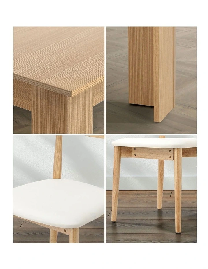 Oikiture 160cm Extendable Dining Table with 4x Dining Chairs PU Leather Natural image 7