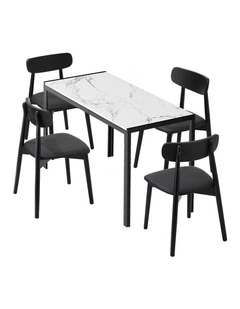 Oikiture 1.2m Dining Table Set with 4PCS Wooden Chairs PU Leather White & Black