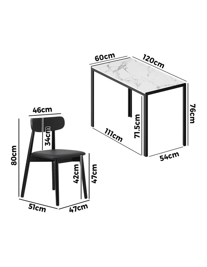 Oikiture 1.2m Dining Table Set with 4PCS Wooden Chairs PU Leather White & Black image 3