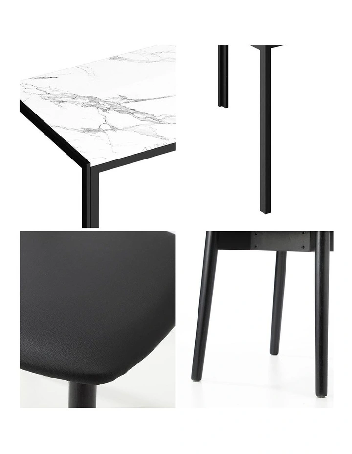 Oikiture 1.2m Dining Table Set with 4PCS Wooden Chairs PU Leather White & Black image 6
