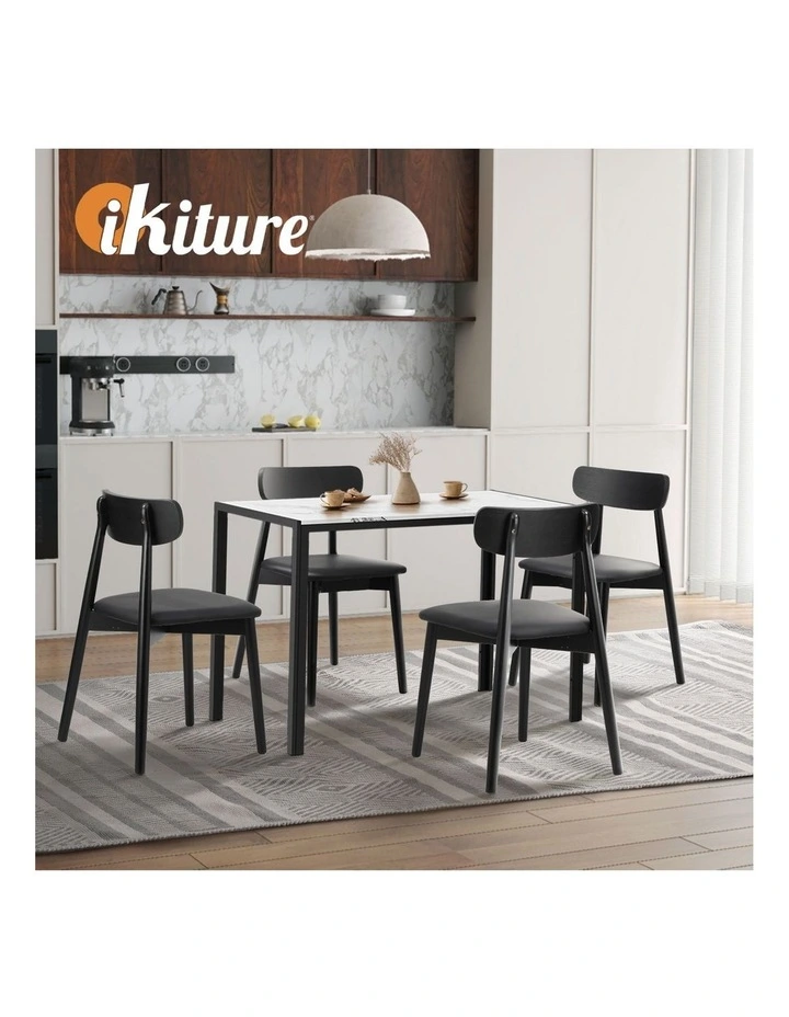 Oikiture 1.2m Dining Table Set with 4PCS Wooden Chairs PU Leather White & Black image 7