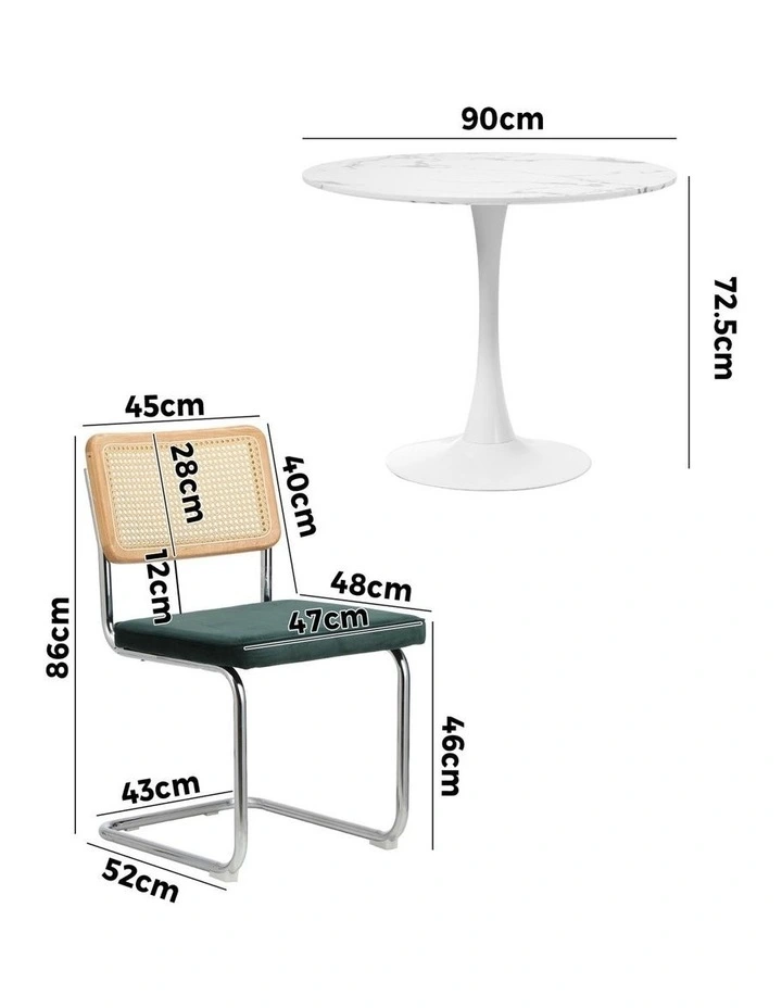 Oikiture 90cm Round Dining Table with 4PCS Dining Chairs Velvet White&Green image 3
