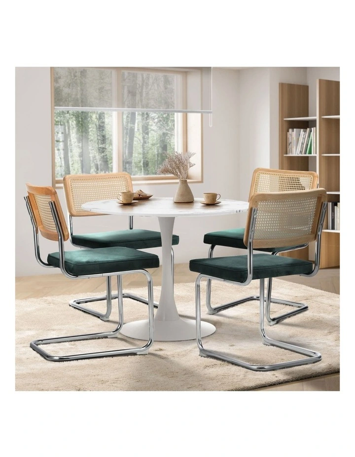 Oikiture 90cm Round Dining Table with 4PCS Dining Chairs Velvet White&Green image 5