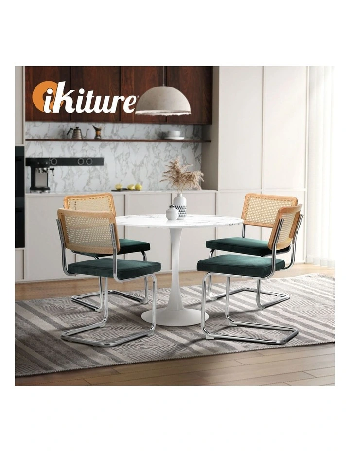 Oikiture 90cm Round Dining Table with 4PCS Dining Chairs Velvet White&Green image 7