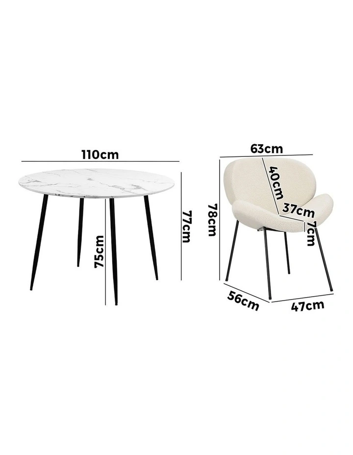 Oikiture 110cm Round Dining Table and 4PCS Dining Chairs White Sherpa image 3