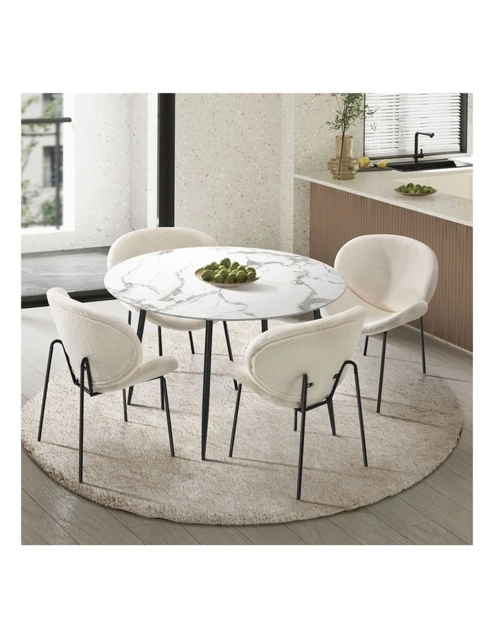 Oikiture 110cm Round Dining Table and 4PCS Dining Chairs White Sherpa image 4