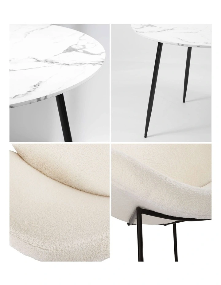Oikiture 110cm Round Dining Table and 4PCS Dining Chairs White Sherpa image 7