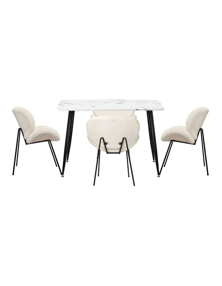 Oikiture 120cm Rectangle Dining Table and 4PCS Dining Chairs Sherpa White&Black image 2