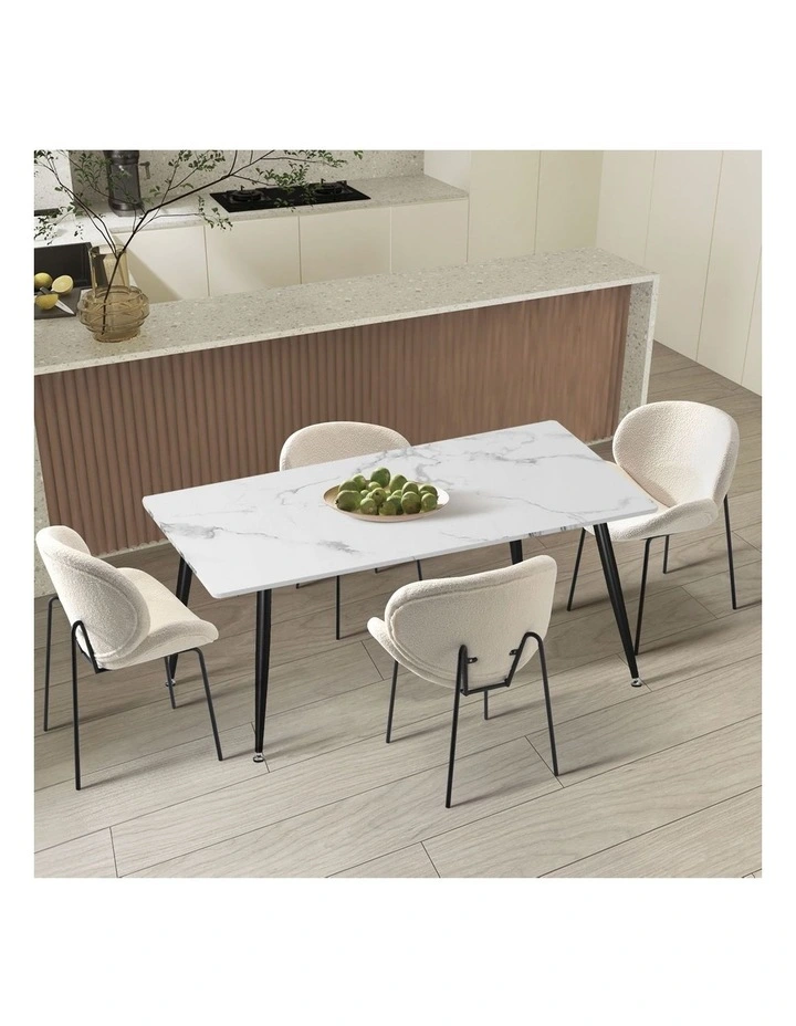 Oikiture 120cm Rectangle Dining Table and 4PCS Dining Chairs Sherpa White&Black image 4