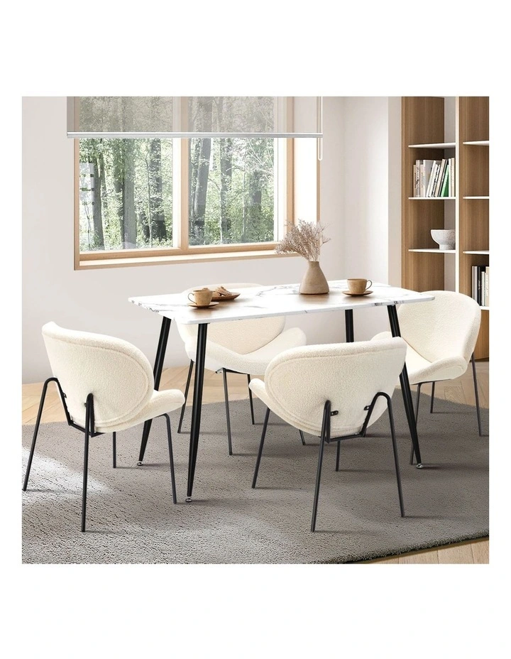 Oikiture 120cm Rectangle Dining Table and 4PCS Dining Chairs Sherpa White&Black image 5