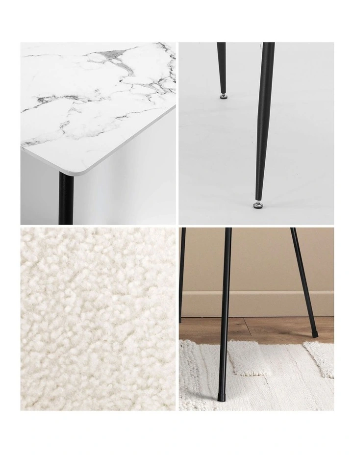 Oikiture 120cm Rectangle Dining Table and 4PCS Dining Chairs Sherpa White&Black image 7