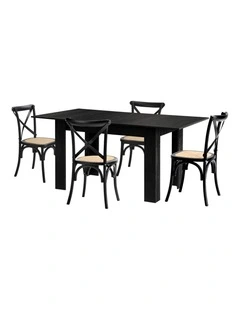 Oikiture 160cm Extendable Dining Table with 4PCS Dining Chairs Geometric Black