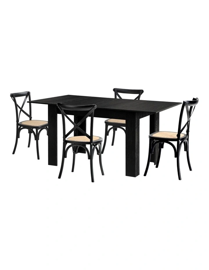 Oikiture 160cm Extendable Dining Table with 4PCS Dining Chairs Geometric Black image 1