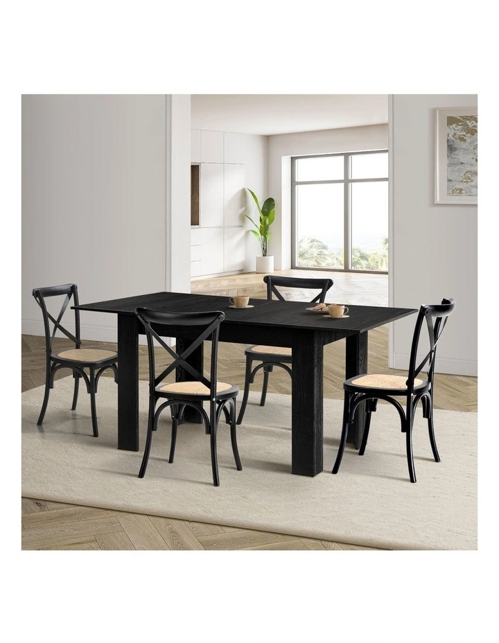 Oikiture 160cm Extendable Dining Table with 4PCS Dining Chairs Geometric Black image 4