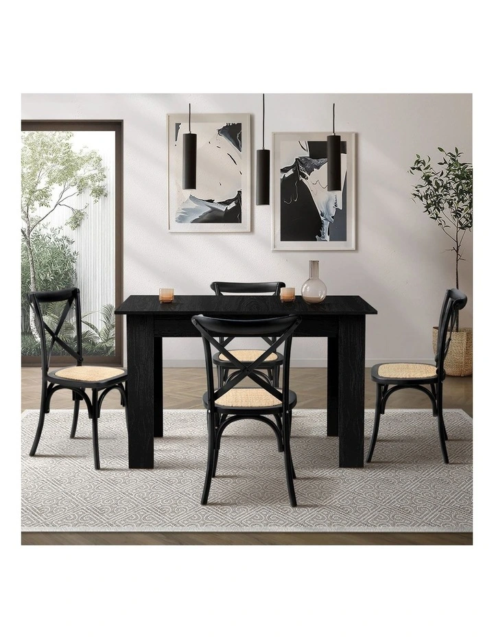 Oikiture 160cm Extendable Dining Table with 4PCS Dining Chairs Geometric Black image 5
