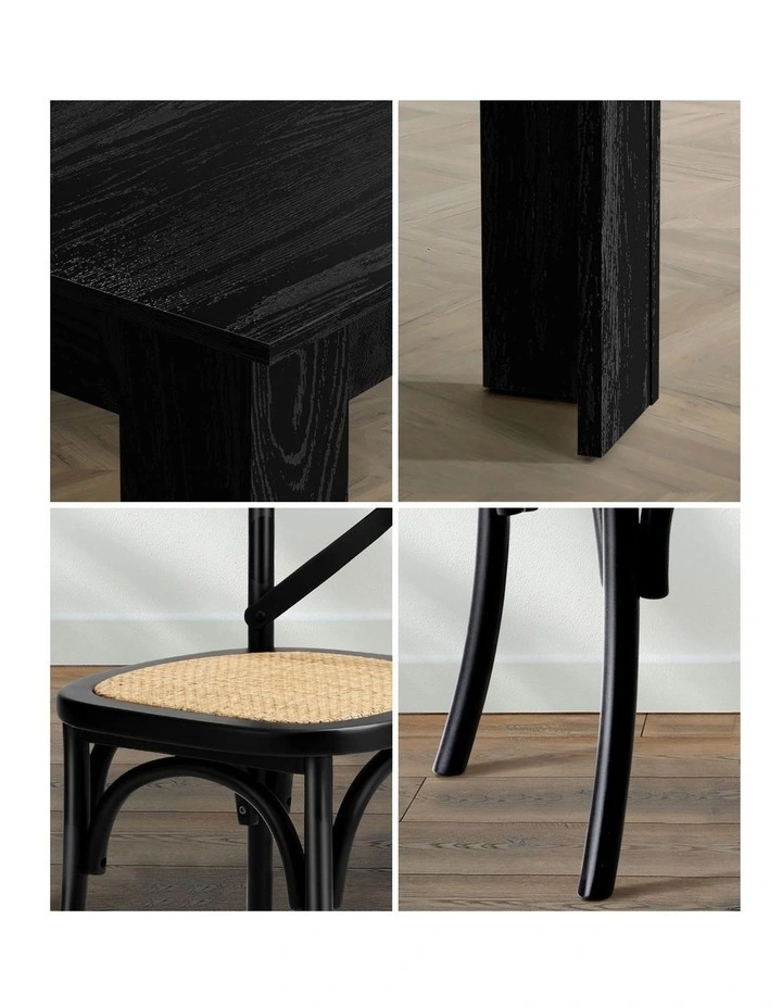 Oikiture 160cm Extendable Dining Table with 4PCS Dining Chairs Geometric Black image 7