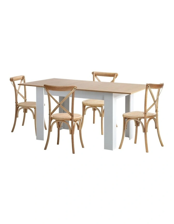 Oikiture 160cm Extendable Dining Table with 4PCS Dining Chairs Crossback Wooden image 1