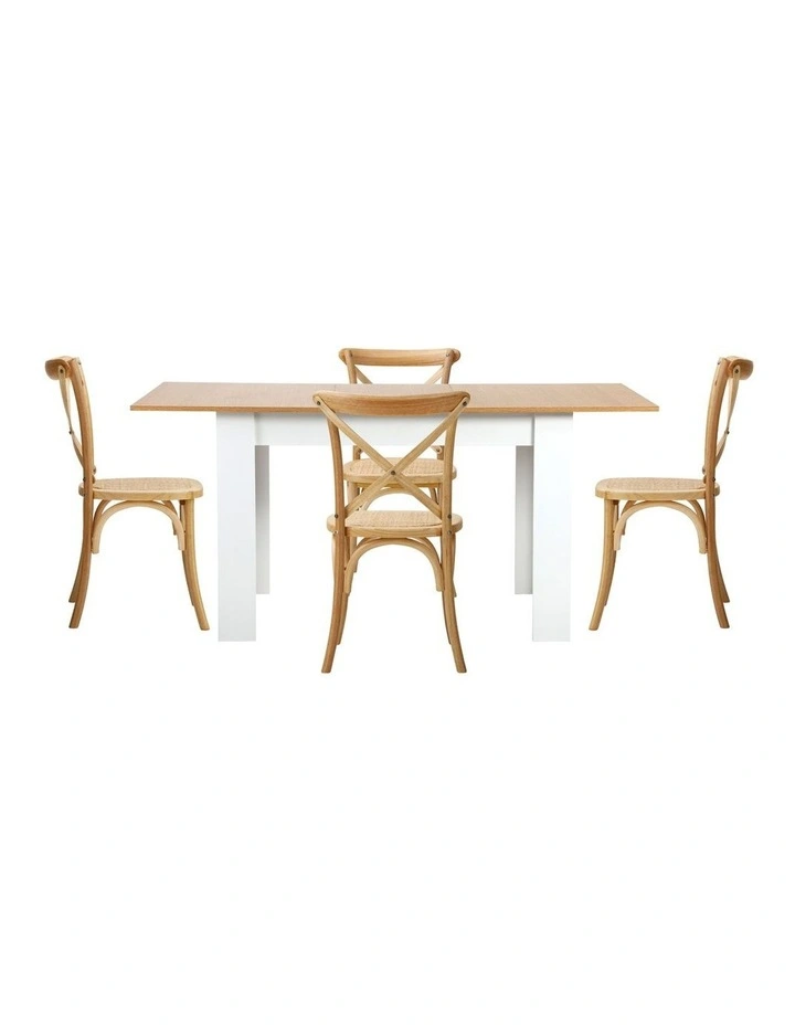 Oikiture 160cm Extendable Dining Table with 4PCS Dining Chairs Crossback Wooden image 2