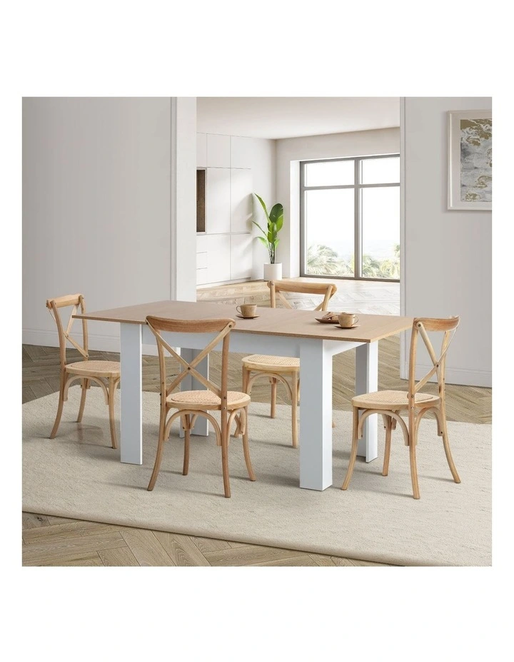 Oikiture 160cm Extendable Dining Table with 4PCS Dining Chairs Crossback Wooden image 4