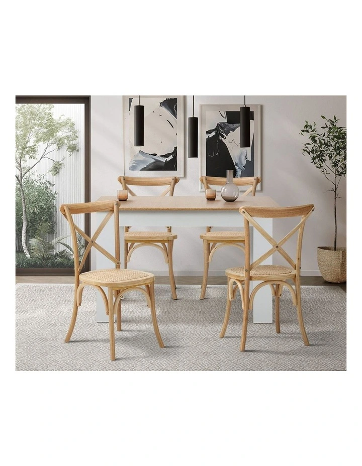 Oikiture 160cm Extendable Dining Table with 4PCS Dining Chairs Crossback Wooden image 5