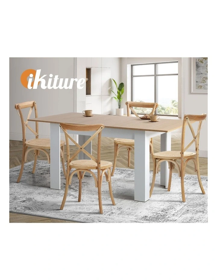 Oikiture 160cm Extendable Dining Table with 4PCS Dining Chairs Crossback Wooden image 7