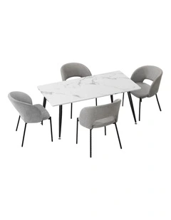 Oikiture 120cm Rectangle Dining Table with 4PCS Dining Chairs Fabric Grey