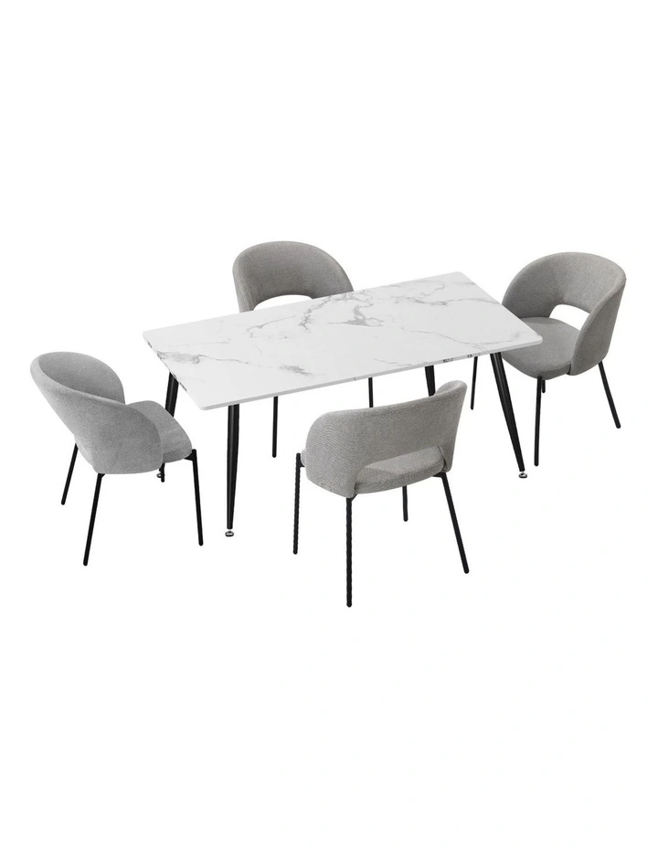 Oikiture 120cm Rectangle Dining Table with 4PCS Dining Chairs Fabric Grey image 1
