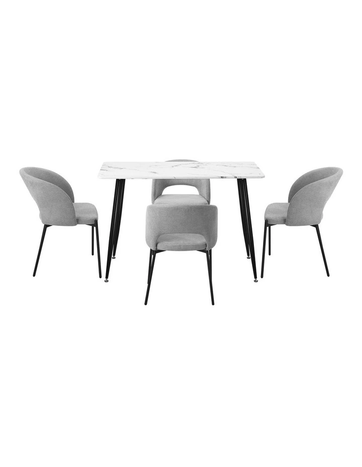 Oikiture 120cm Rectangle Dining Table with 4PCS Dining Chairs Fabric Grey image 2