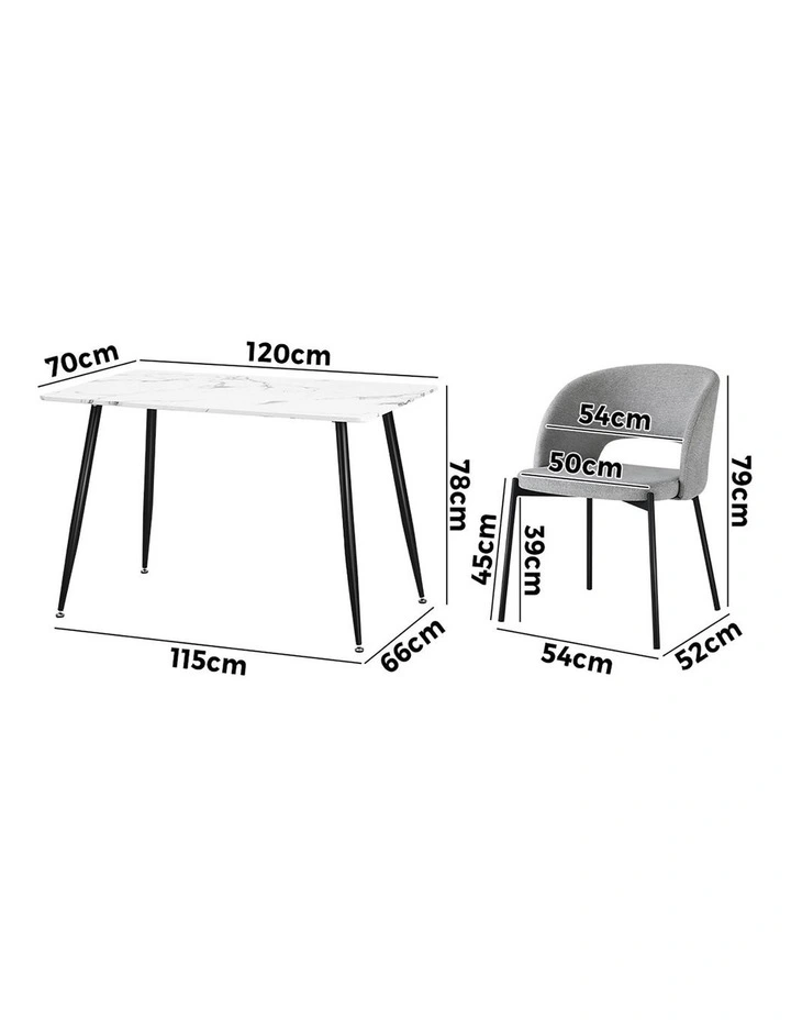 Oikiture 120cm Rectangle Dining Table with 4PCS Dining Chairs Fabric Grey image 3