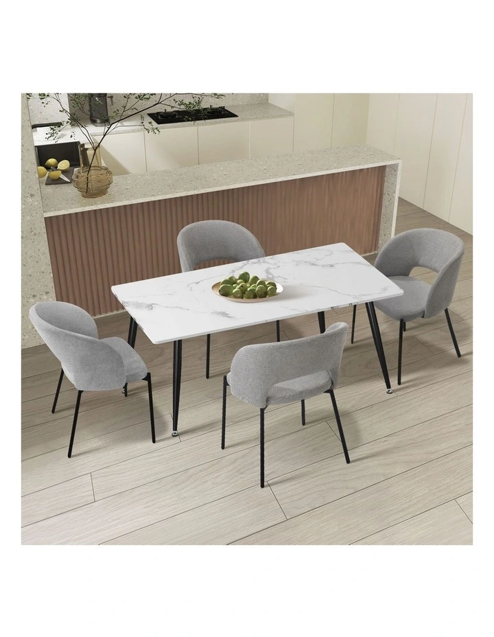 Oikiture 120cm Rectangle Dining Table with 4PCS Dining Chairs Fabric Grey image 4