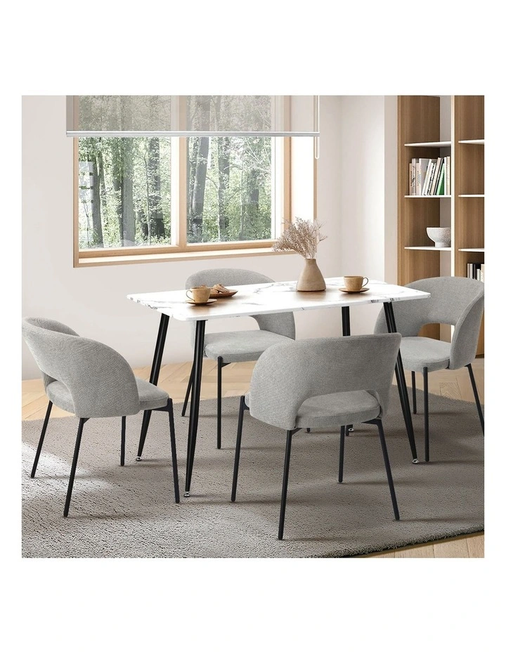 Oikiture 120cm Rectangle Dining Table with 4PCS Dining Chairs Fabric Grey image 5