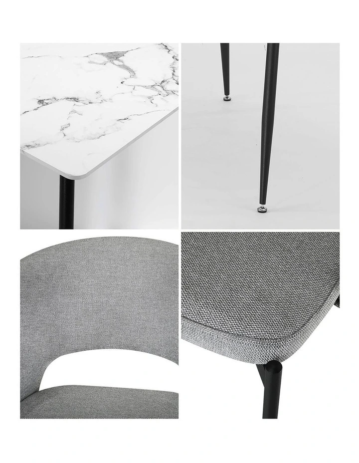 Oikiture 120cm Rectangle Dining Table with 4PCS Dining Chairs Fabric Grey image 7