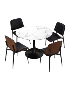 Oikiture 4 Seater Dining Table Set 90cm Round Table and Dining Chairs PU Leather