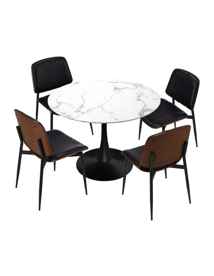 Oikiture 4 Seater Dining Table Set 90cm Round Table and Dining Chairs PU Leather image 1