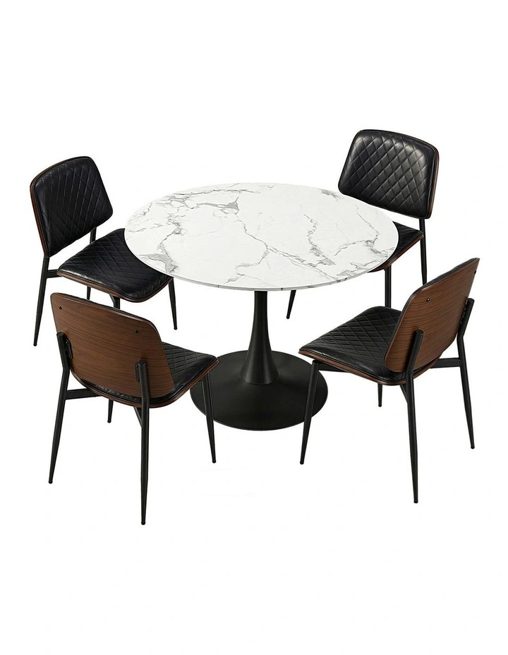 Oikiture 4 Seater Dining Table Set 90cm Round Table and Dining Chairs PU Leather image 2