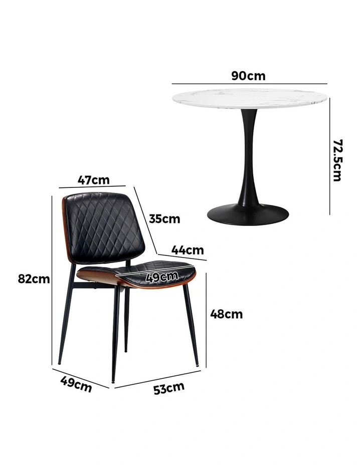 Oikiture 4 Seater Dining Table Set 90cm Round Table and Dining Chairs PU Leather image 3