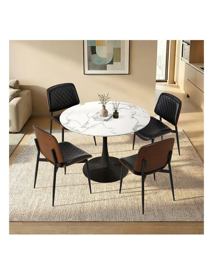 Oikiture 4 Seater Dining Table Set 90cm Round Table and Dining Chairs PU Leather image 4