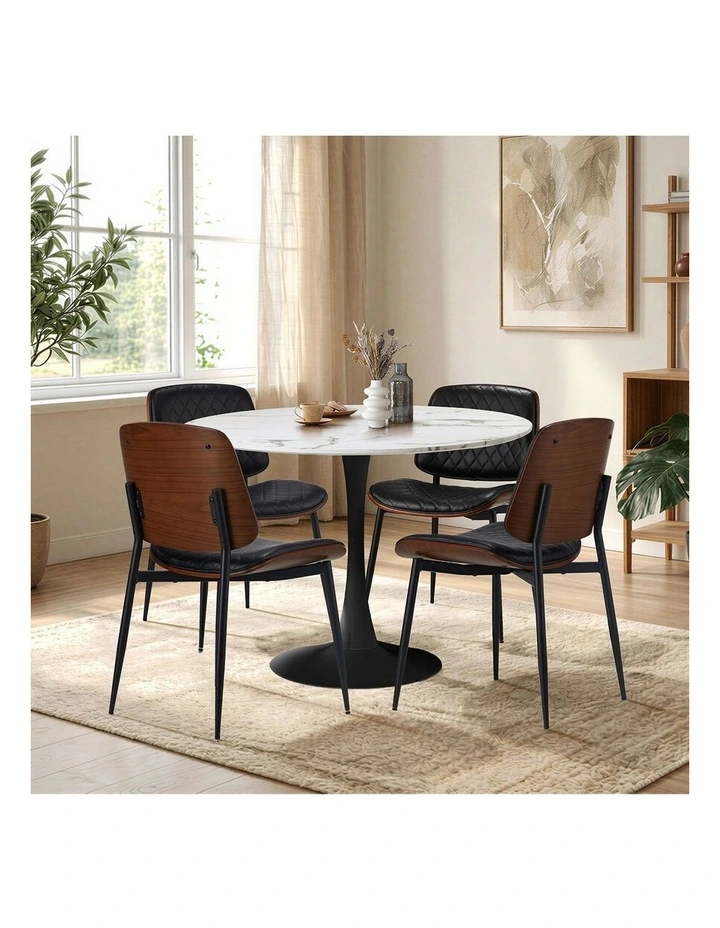 Oikiture 4 Seater Dining Table Set 90cm Round Table and Dining Chairs PU Leather image 5