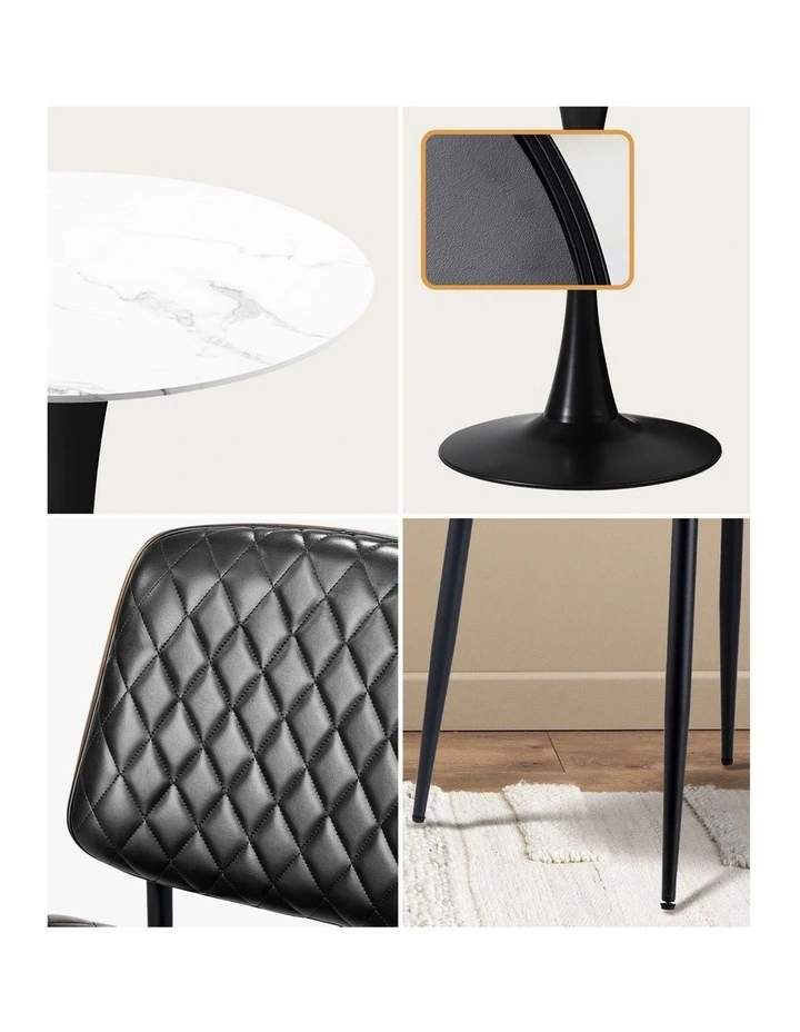 Oikiture 4 Seater Dining Table Set 90cm Round Table and Dining Chairs PU Leather image 6